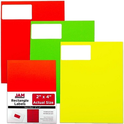 JAM Paper Shipping Address Labels Standard Mailing 2 x 4 Assorted Neon 354328027