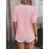 Womens Summer Short Puff Sleeves Blouses Shirts V Neck Cute  Knit Textured Casual Regular Fit Tops - 2 of 4