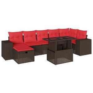 vidaXL 8 Piece Garden Sofa Set with Cushions Poly Rattan - Brown without storage - 1 of 4