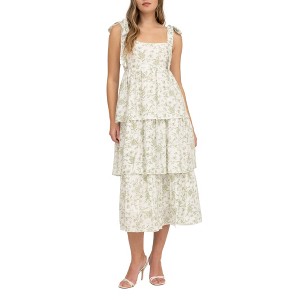 August Sky Women's Mock Self Tie Straps Floral Tiered Midi Dress - 1 of 4