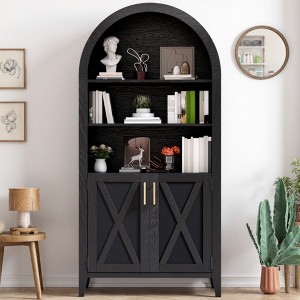 FONTOI 63.2" Arched Storage Cabinet with Beech Wood Door, 5-Tier Arched Bookcase, Farmhouse Kitchen Pantry with Storage for Dining Room Living Room - 1 of 4