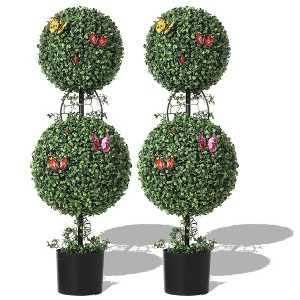 3 FT Artificial Double Ball Topiary Trees, Artificial Plants Outdoor with Vines & Insects Decoration, Topiary Trees for Home Porch Decor, Set of 2 - 1 of 4