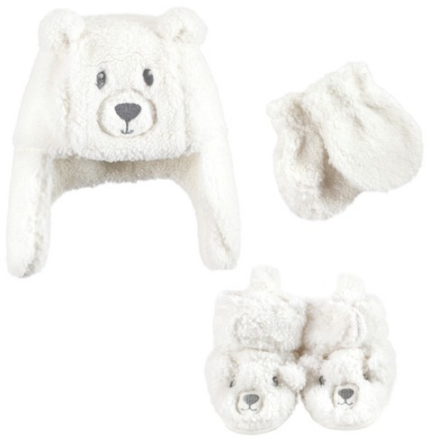 Boys Baby Toddler Teddy Bear Fleece Hat & Mittens Set Sizes from Newborn to 24 Months