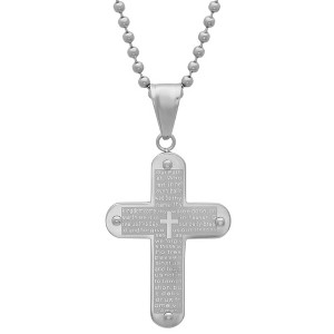 Steeltime Stainless steel our father cross pendant. Color Option: Silver, Gold - 1 of 4