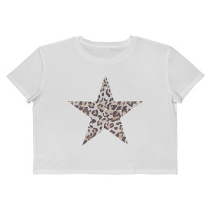 Rerun Island Women's Animal Print Star Short Sleeve Graphic Cotton Cropped Loose T-shirt - Bright White 3X - 1 of 4