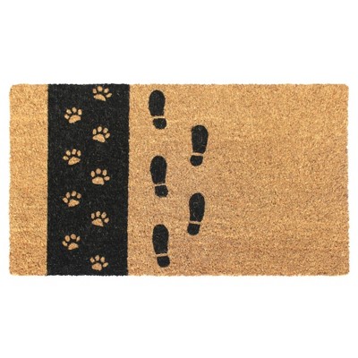 Tufted Trail of Paw and Shoe Prints Doormat Natural/Black - Raj