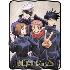 Jujutsu Kaisen Anime Throw Blanket | Main Four Gojo Yuji Megumi Nobara Poster Lightweight Super Soft Fleece Throw Blanket for Bed & Couch 45" x 60" - 1 of 3