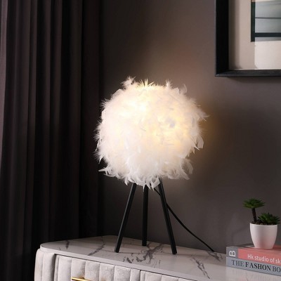 20.5" Pure White Feather Shade Tripod Metal Table Lamp