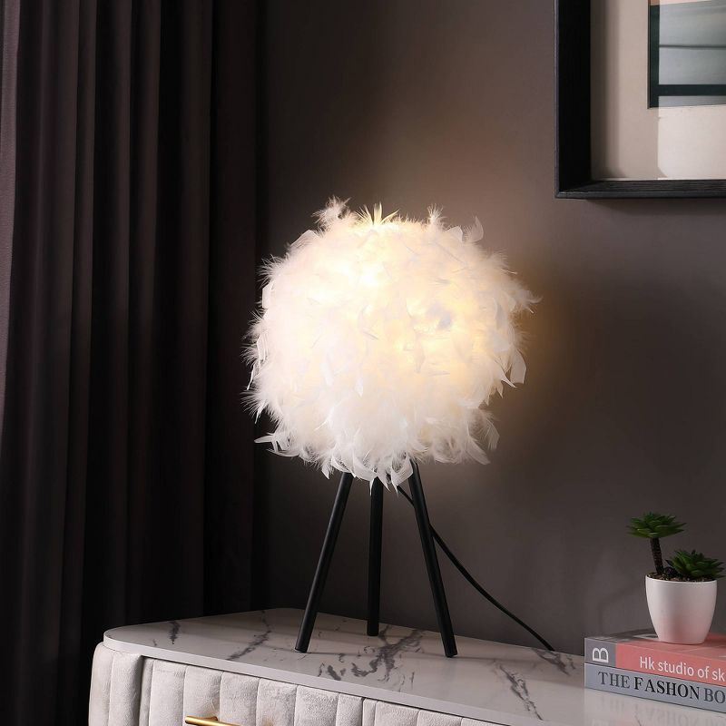 20.5&#34; Pure White Feather Shade Tripod Modern Metal Table Lamp - Ore International, 4 of 6