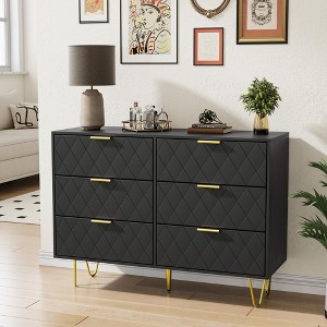 Modern White 6 Drawers Bedroom, Small Size Wooden Drawers With Gold Handles - 1 of 4