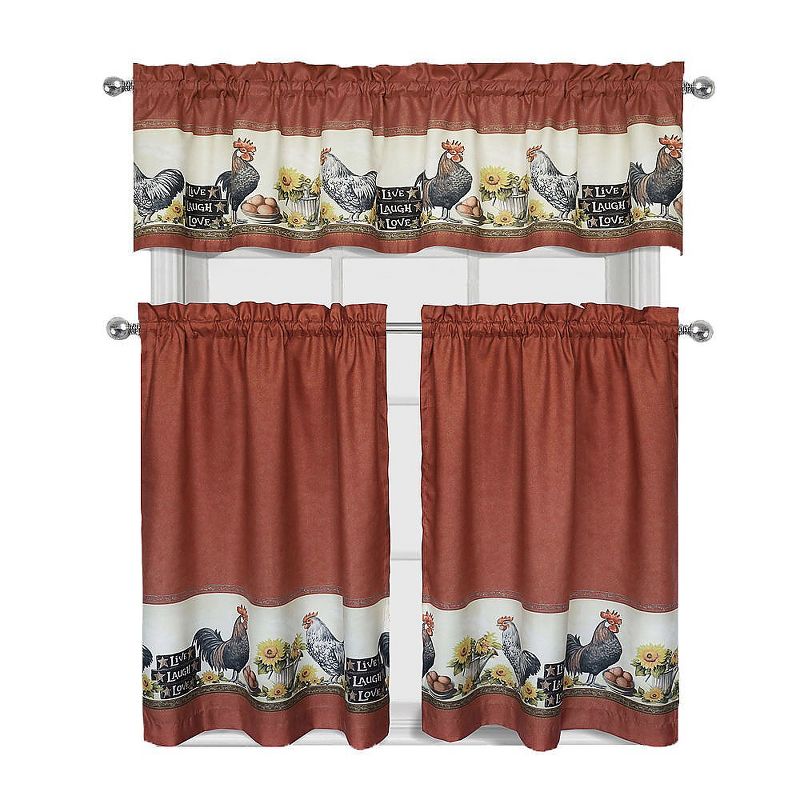 GoodGram Roosters & Sunflowers Complete 3 Piece Kitchen Curtain Tier & Valance Set - 58 in. W x 36 in. L, 1 of 2