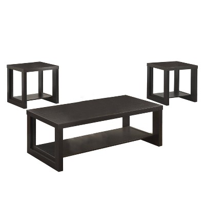Wooden Rectangle Shaped Cocktail Table with 2 End Tables Black - Benzara