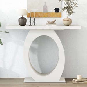 Modern Console Table with Egg-Shaped Base,Accent Table with Reinforced Bottom Plate,Wooden End Table for Living Room-Cuddlewood - 1 of 4