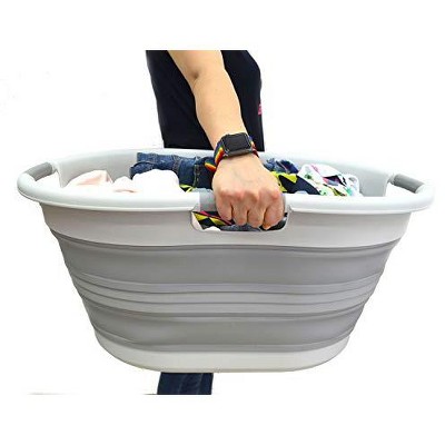 Light Purple Collapsible Plastic Laundry Hamper with Handles