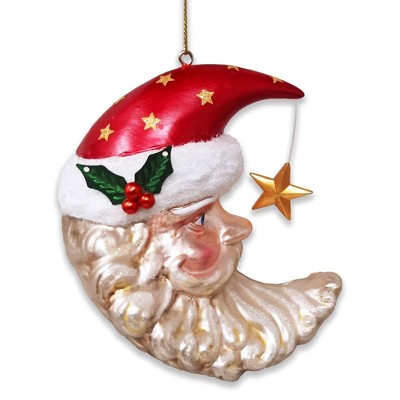 Celestial Crescent Moon Santa Glass Christmas Ornament| OrnamentallyYou