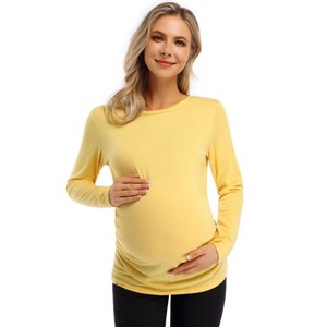 Round neck long sleeved pleated layered maternity top, non vacuum 96 # brown yellow BrownYellow_2XL - 1 of 1
