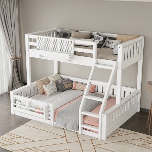 Bellemave Twin XL over Queen Bunk Bed with Ladder and Guardrails, Pegboard and bookshelf, White - 1 of 4