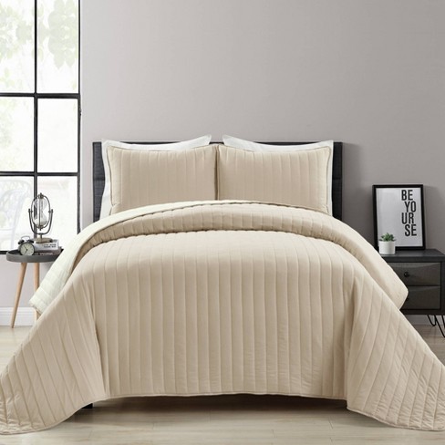 Full/queen 3pc Soft Stripe All Season Quilted/coverlet Set Neutral