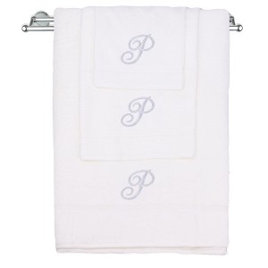 BC BARE COTTON Monogrammed Towel Set, Personalized Gift, Set of 3 - White - Silver Script - 1 of 4