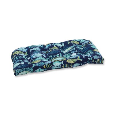 Hooked Lagoon Wicker Outdoor Loveseat Cushion Blue - Pillow Perfect
