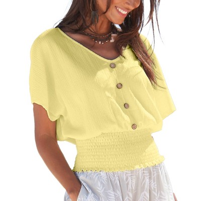 Women's V-Neck Smocked Top - LASCANA
