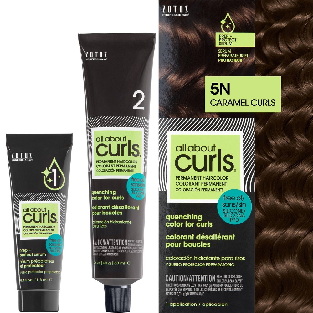 Photos - Hair Dye All About Curls Permanent Hair Color - Caramel Curls 5N - 2.4 fl oz