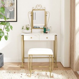 CAVINAS 3 In 1 Vanity Desk Vanity with Plip Top Mirror, Makeup Vanity with Chair for Apartment, Bedroom - 1 of 4