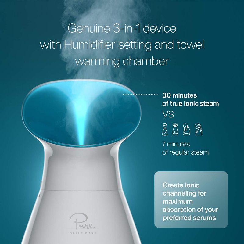 Pure Daily Care - NanoSteamer - Large 3-in-1 Nano Ionic Facial Steamer with Bonus 5 Piece Stainless Steel Skin Kit, 2 of 4