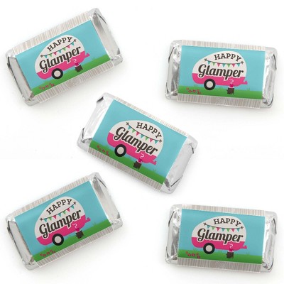 Big Dot of Happiness Let's Go Glamping - Mini Candy Bar Wrapper Stickers - Camp Glamp Party or Birthday Party Small Favors - 40 Count