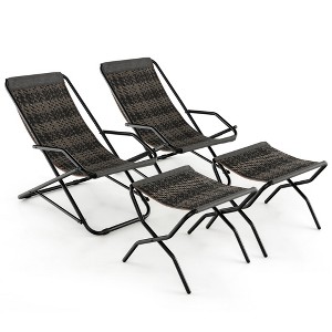 Costway Patio Folding Rattan Sling Lounge Chair Ottoman Rocking Footrests Armrest - 1 of 4