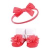 Hudson Baby Infant Girl Headband and Socks Giftset, Navy Coral, One Size - 3 of 4