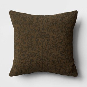 Embroidered Floral Throw Pillow Dark Green - Threshold™ - 1 of 4