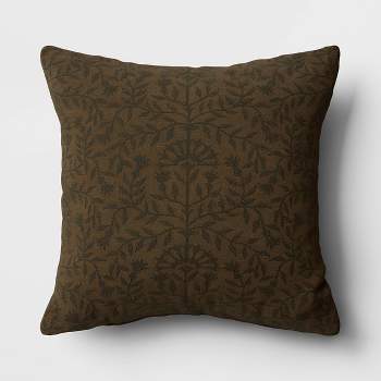 Embroidered Floral Throw Pillow Dark Green - Threshold™