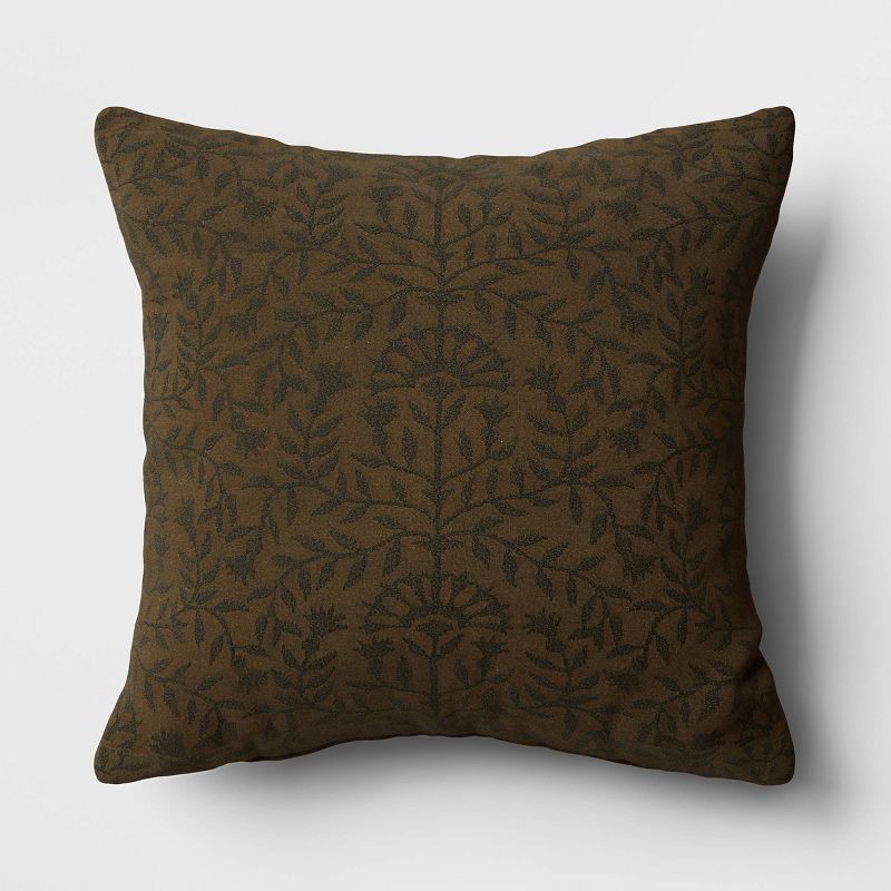 Embroidered Floral Throw Pillow Dark Green - Threshold™, 1 of 8