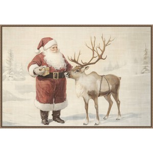 Amanti Art 41"x28" Santa Claus with Reindeer Melloi Framed Canvas Wall Art - 1 of 4