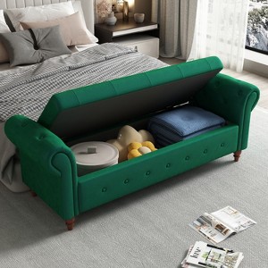 TiramisuBest Ottoman Oval Storage Bench with Rubber Wood Legs, Green Fabric Footstool, 250LB Capacity (43.5"x16"x16") - 1 of 4