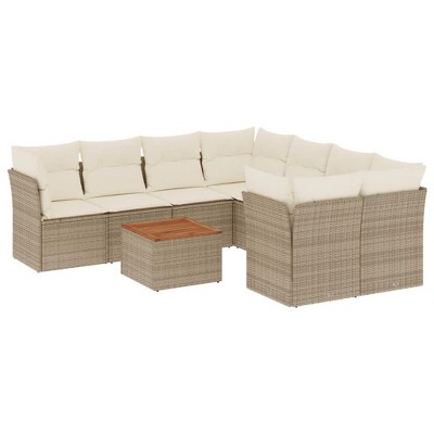 vidaXL 9 Piece Patio Sofa Set with Cushions Poly Rattan - Beige 4x Corner + Table + 4x Middle