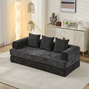 Mocamel Comfy Convertible Folding Mattress Couch - Chenille Floor Sofa Bed with Armrest for Living Room, Bedroom, Studio，beige - 1 of 4