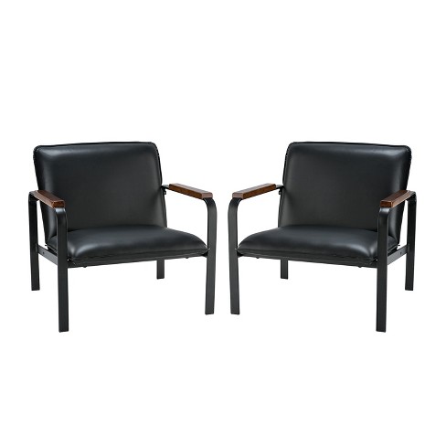 Black leather chair with best sale silver legs