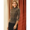 INSPIRE CHIC Women's Party Glitter 3/4 Sleeve Stand Up Neck Shiny Striped Metallic Blouse - 4 of 4
