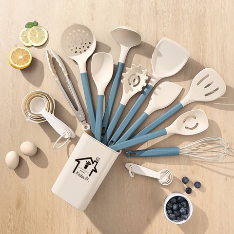 SUGIFT 21-Piece Silicone Kitchen Cooking Utensils Set with Measuring Cups Spoons Storage Container Heat Resistant