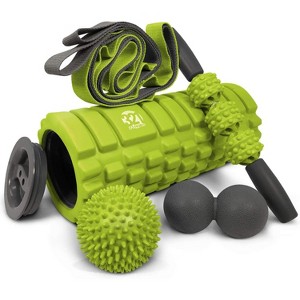 5 in 1 Foam Roller Set with Hollow Core Deep Tissue Massager, Muscle Roller Stick, Stretching Strap, Spikey Plantar Fasciitis Ball, and Car - 1 of 4