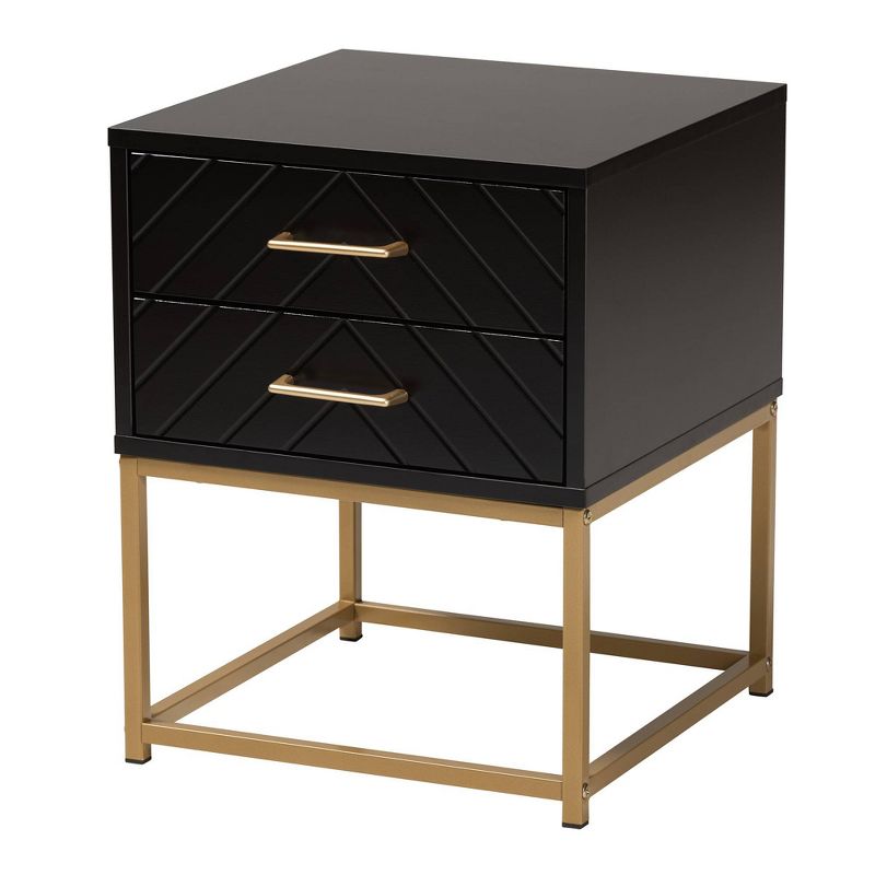 Inaya Wood and Metal 2 Drawer End Table Black/Gold - Baxton Studio, 3 of 12