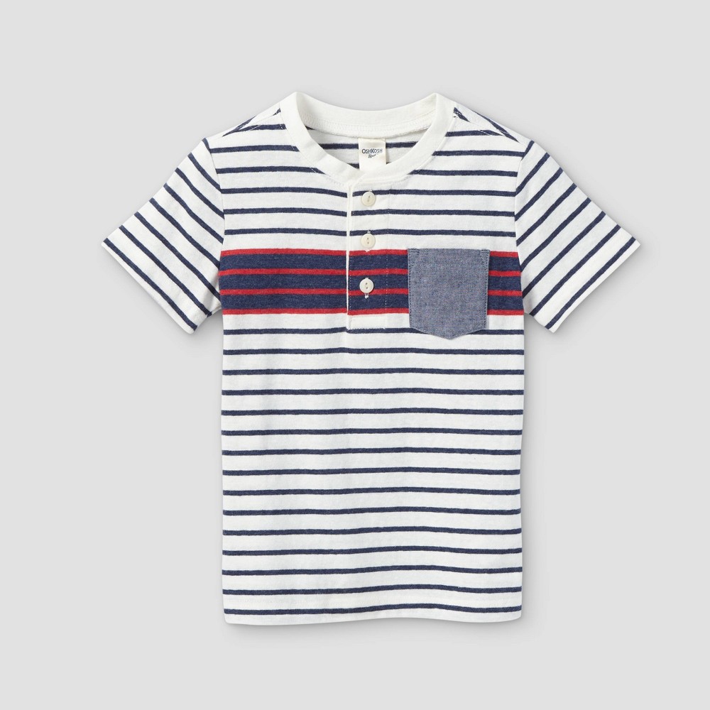 Size 5T OshKosh B'gosh Toddler Boys' Striped Henley T-Shirt - Blue/Red 