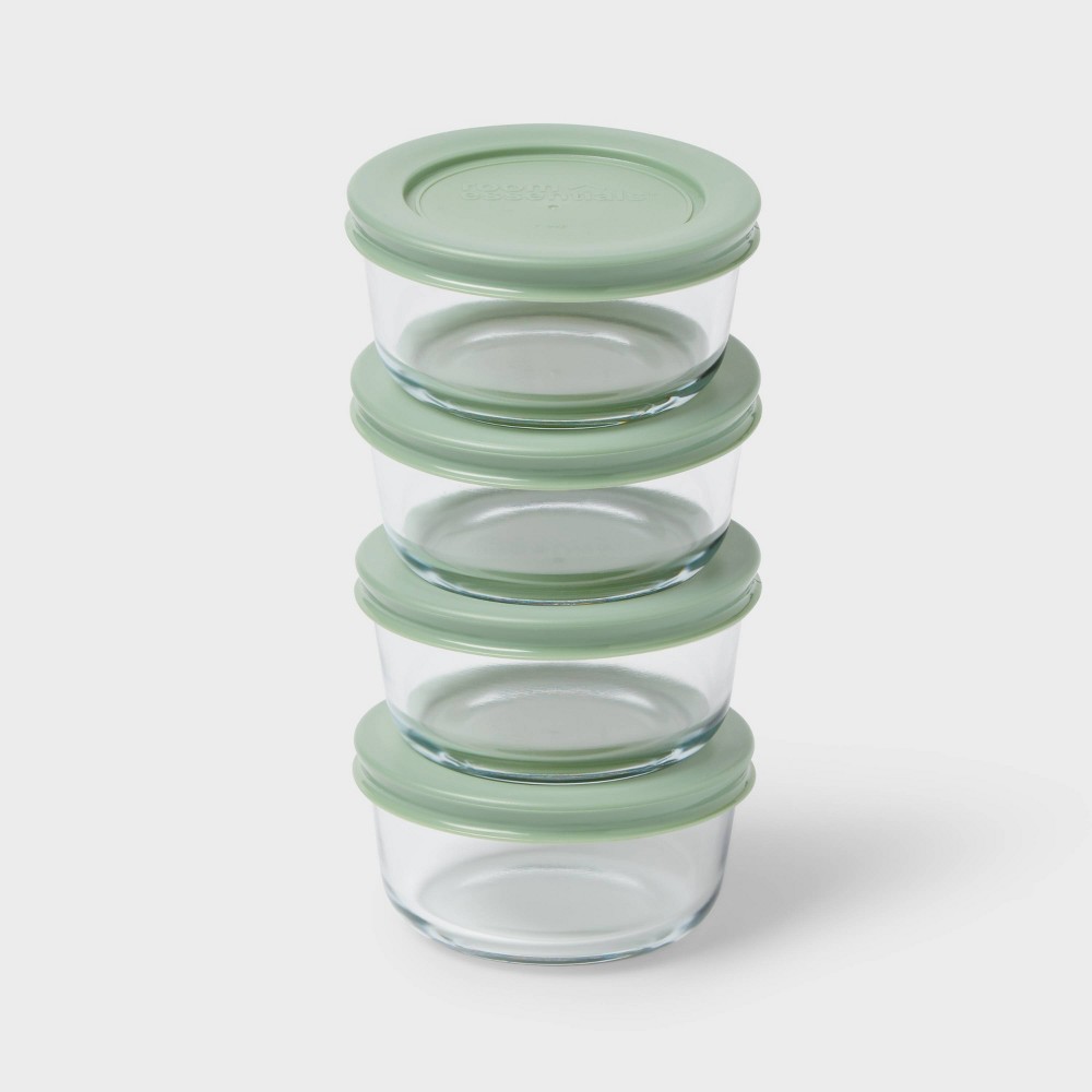 4pk Glass Round Food Storage Container Set Green - Room Essentialsâ„¢