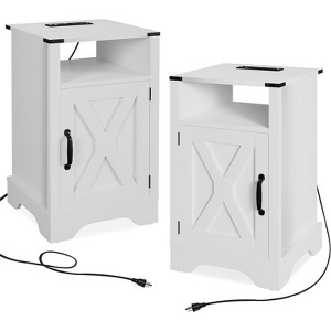 Heynemo Farmhouse Nightstand with Charging Station, Tall Bedside Table with X-Shaped Design, Wooden Rustic End Table - 1 of 4