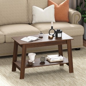 Coffee Table for Living Room, Farmhouse Coffee Table with 2 Storage Shelves, Wood Living Room Table - 1 of 4