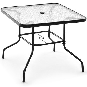 Costway 34 Inch Outdoor Dining Table Square Tempered Glass Table with 1.5" Umbrella Hole - 1 of 4