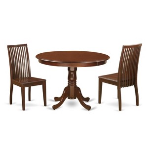 Retro Dinette Set - 3 Piece Table & Chair Set - Round Table - Wood Seat - Mahogany Finish - 1 of 4