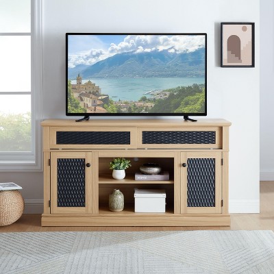 NicBex TV Stand Embossed Pattern TV Stand with Open and Closed Storage Media Console with Sliding Door for Living Room